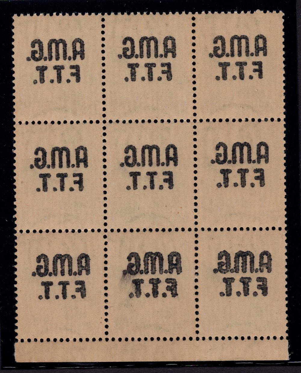 Trieste A - Democratica Lire 1 n. 3g blocco di nove con decalco  - MNH